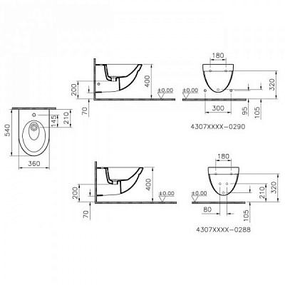 Биде Vitra Form 500, подвесное, 4307B003-0288