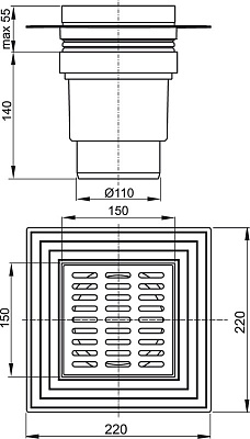 Сливной трап AlcaPlast APV13 150 x 150/110