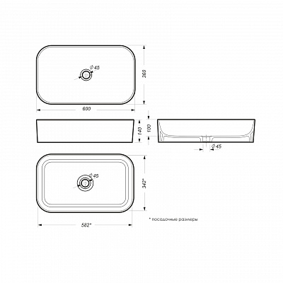 Раковина на столешницу Sanita Luxe Infinity Slim INF60SLWB01S