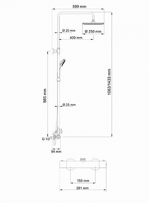 Душевой комплект с термостатическим смесителем  WasserKRAFT A13302 Thermo